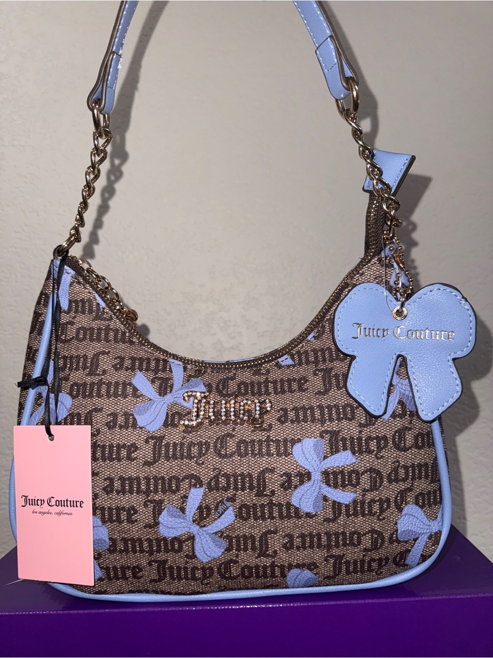 Juicy Couture Brown & Light Blue Logo Bow Shoulder Bag - Picture 4 of 8